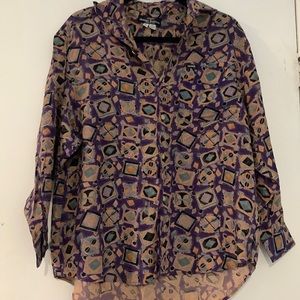 Guess by George Marciano Purple Abstract Designed Button-Up Shirt, mens size S
